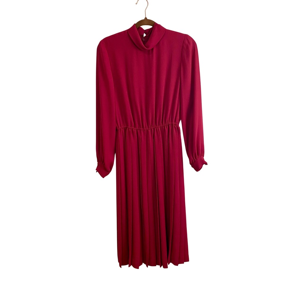 Vintage Jack Bryan Neiman Marcus Pleated Dress Red Cowl‎ Neck Midi Designer
